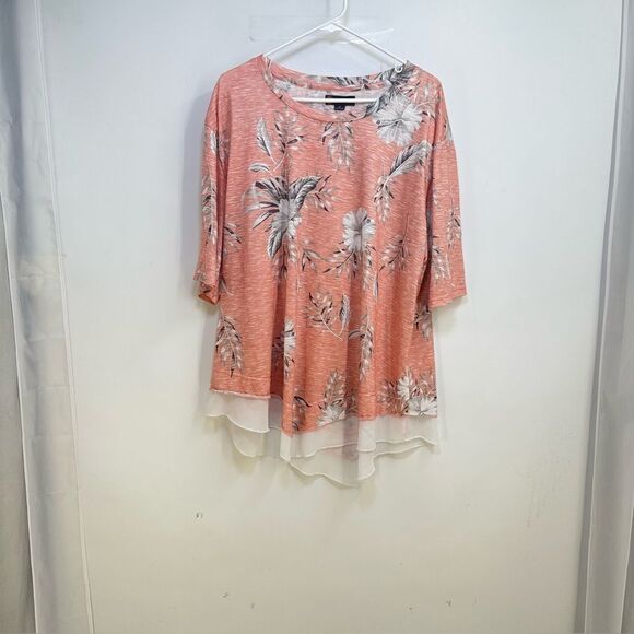 Indigo Poppy Size 3X Short Sleeve Floral Print Top - Picture 1 of 6